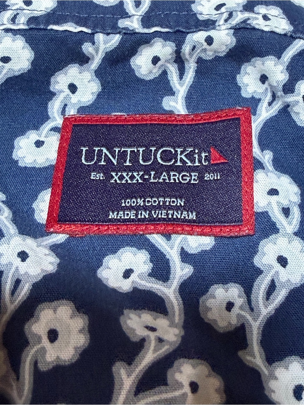 UNTUCKit Navy White Floral Hawaiian Button Down Shirt Mens 3XL Beach Vacation - Picture 5 of 11